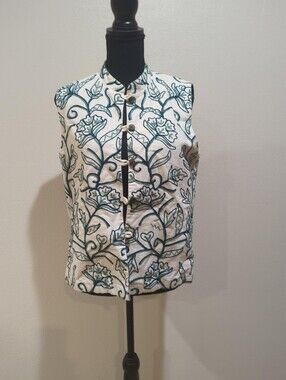 Orvis Women's Floral Botanical Cotton Vest – Size Medium - 100 % Cotton